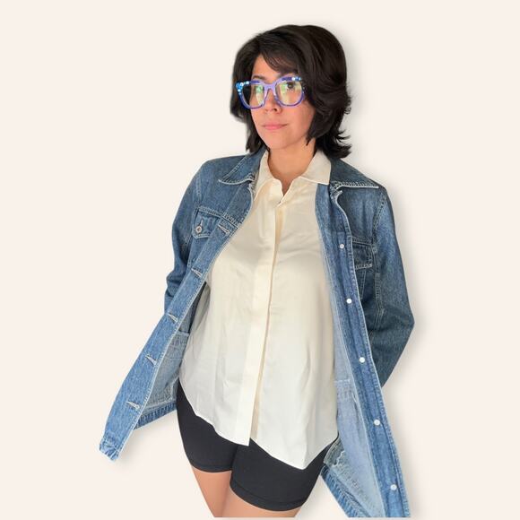 Vintage Bill Blass Denim Chore Coat Jacket Workwear 90s Utility Medium - Picture 2 of 7